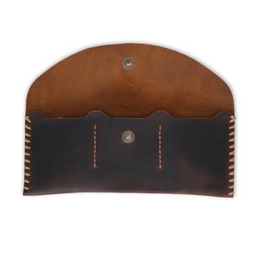 Imagem de TheAntiq Bolsa de moedas de couro com 3 compartimentos para cartão | Organizador de moedas de couro genuíno feito à mão para homens e mulheres | Organizador de notas de dólar, Bolsa marrom para moedas