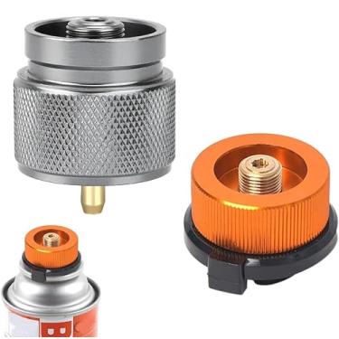 Imagem de 2 peças adaptador de fogão de acampamento adaptador de recipiente de butano EN417 Lindal Valve Canister Shifter adaptador de propano isobutano recipiente de combustível com botão de pressão de ar de