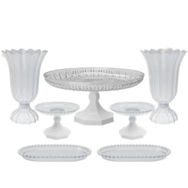 Imagem de Kit Cristal boleira lapidada 24x11+2 vasos popi+2 mini boleiras perola+ 2 bandejas perola 20x13 cm(BR - BRANCO)