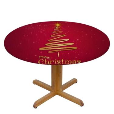 Imagem de GzLeyigou Toalha de mesa redonda com borda elástica, toalha de mesa redonda de árvore dourada toalha de mesa circular 101,6 a 111,8 cm para jantar, cozinha, piquenique, decorações de Natal
