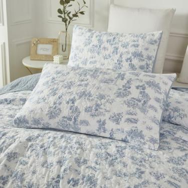 Imagem de Brandream Conjunto de 2 fronhas acolchoadas de algodão tamanho padrão capas de travesseiro decorativas azul e branco