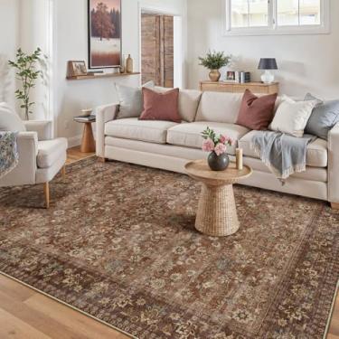 Imagem de HUGEAR Tapetes laváveis à máquina 12 x 18 cm, tapete vermelho tijolo, corredor, interior, tapete floral, de pelo baixo, tapete estético, para quarto, sala de estar, escritório, sala de jantar, cozinha