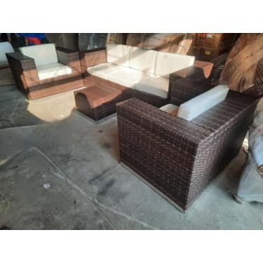 Imagem de Jogo de Sofá 3 e 2 lugares De Alumínio De Fibra Sintética - Cor Argila Almofadas Confortaveis na cor Duna Cru Off Whithe Marfim Branco