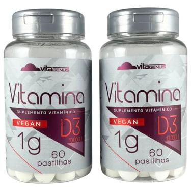 Imagem de Kit 2 Vitamina D3 10.000UI 60 comprimidos 2 unidades Vegan Sem Lactose Sem Glúten VitaGenus