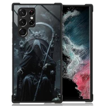 Imagem de CARLOCA Capa compatível com Samsung Galaxy S22 Ultra, design para meninas à prova de choque anti-arranhões capa traseira rígida PC padrão moderno robes Grim Reaper Throne Scythe
