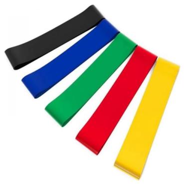 Imagem de Kit 5 Faixas Elásticas Mini Band para Exercícios Yoga Fisioterapia Academia e Treino Funcional