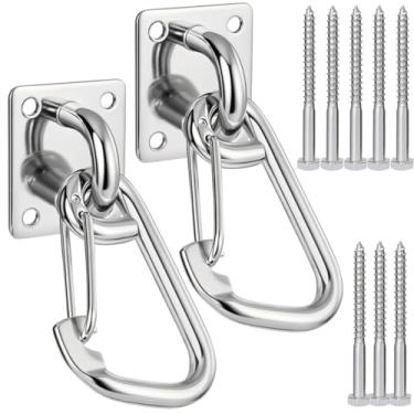 Imagem de FUCNEN Kit de ganchos de rede resistentes, 2 peças de aço inoxidável M10, ganchos de teto e ganchos de pressão integrados, ganchos de âncora resistentes à ferrugem para balanços, aplicações internas e