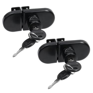 Imagem de LC LICTOP Fechadura sem furadeira para vidro de 0,5 a 0,8 cm, chave semelhante - montagem porta a porta, 2 conjuntos ovais pretos de 9,5 x 3,5 cm, trava de vidro de liga de zinco para armário de