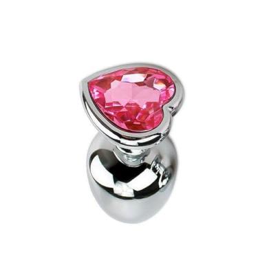 Imagem de Plug Anal Premium em Aço Inoxidável Base com Cristal em Formato de Coração Tam M (ROSA PINK)