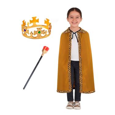 Imagem de Fantasia Completa Capa Rainha Infantil Dourada Imperatriz Realeza Traje Manto Princesa Encantada Festa de Aniversário