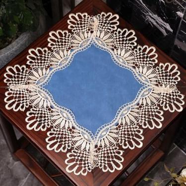 Imagem de Toalha de mesa quadrada de cabeceira de couro, capa de mesa de cabeceira de macramê, toalha de mesa lateral à prova d'água, antiderrapante, limpável, adequada para uso interno e externo, cozinha, sala