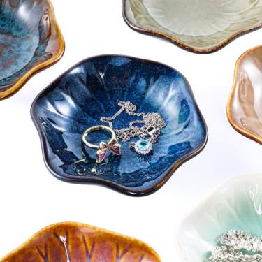 Imagem de Mosuji Prato de joias de cerâmica de inspiração vintage – Bandejas florais artesanais em porcelana esmaltada de luxo | Porta-anéis de estilo antigo para decoração de penteadeira e cômoda (1, forno