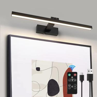 Imagem de ZitoStory Luzes pretas para parede, reguláveis, recarregáveis, sem fio, para pinturas, luminárias de parede LED, arandela de parede regulável com controle remoto (preto, 30 cm) 3000 K