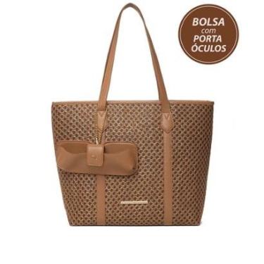 Imagem de Bolsa Feminina Rafitthy Tiracolo Trançada Grande Caramelo-Feminino