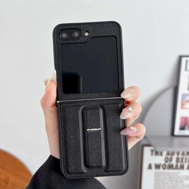 Imagem de Capa para Galaxy Z Flip5 de couro sintético com suporte protetor (para Galaxy Z Flip5/preto)