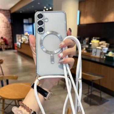 Imagem de Capa magnética de luxo com alça para Samsung Galaxy S25 S24 Fe A06 A07 A16 A17 A25 A24 A26 A35 A36 A54 A55 A56 Capa transversal com cordão (para S23Ultra/prata)