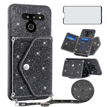 Imagem de Asuwish Capa de telefone para LG G8 ThinQ Capa carteira com protetor de tela de vidro temperado e alça transversal cordão Bling Glitter suporte para cartão de crédito LGG8 Thin Q G 8 LG8 G8thinq