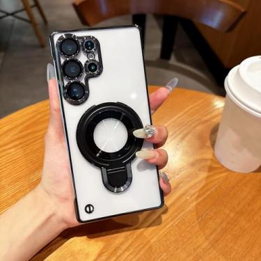 Imagem de Suporte magnético sem moldura para PC, capa transparente para celular Samsung Galaxy S25 Ultra S24 Plus S23 S22, capa traseira de acrílico (para Samsung S24Ultra/preto)