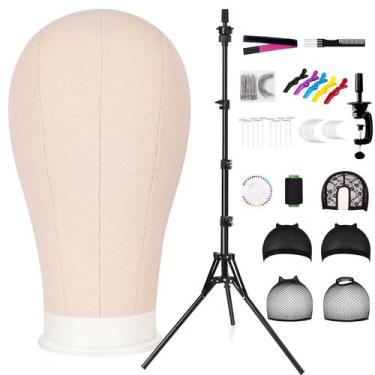 Imagem de Manequim de cabeça de peruca GHWMYD Canvas de 22 polegadas com suporte