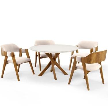 Imagem de Mesa De Jantar Redonda Cora 120cm Off White M04 Com 04 Cadeiras Living
