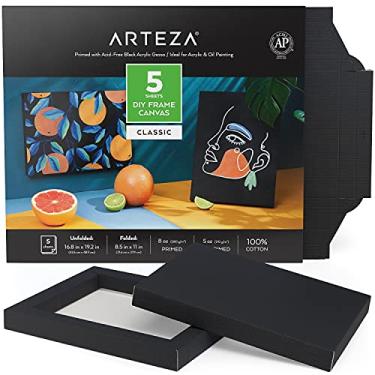 Imagem de Arteza Tela de moldura DIY para pintura, 5 folhas, 21,5 x 28 cm – Dobrada, 100% algodão, tela preta com primer de 227 g, materiais de arte para pintura de acrílico, óleo, temperatura e guache