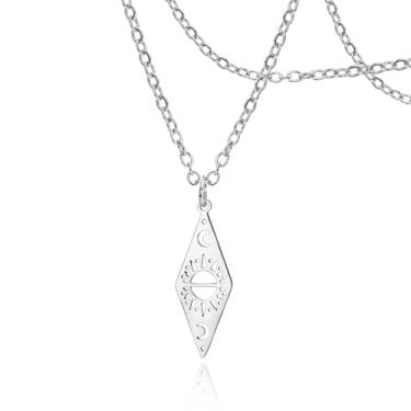 Imagem de SIPURIS Colar de sol lua e estrela de aço inoxidável com pingente ascendente do sistema solar para mulheres joias, 0.4*1.02in, Aço inoxidável, Sem Pedra Preciosa