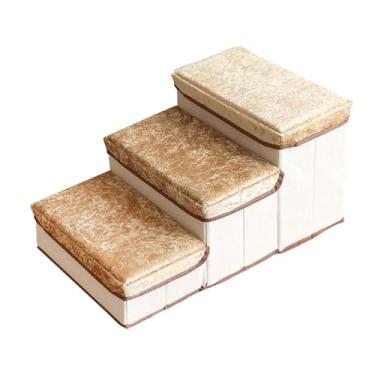 Imagem de Baoblaze Escadas para cães com escada de armazenamento, degraus dobráveis ​​para animais de estimação, rampa para filhotes para quarto de hóspedes, berçário, Marrom