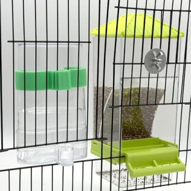 Imagem de Conjunto de dispensador de água para alimentador de pássaros sem bagunça, alimentador automático de papagaio para gaiola, recipiente de alimentos de acrílico transparente, acessórios para gaiola de