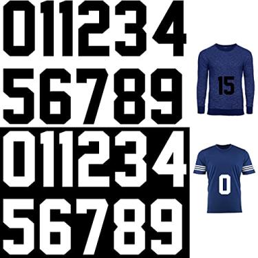 Imagem de 22 peças de camiseta com números de transferência de calor números 0 a 9 números de jérsei macio flocado para uniforme de equipe, esportes, futebol, basquete, beisebol (12,7 cm, preto, branco)
