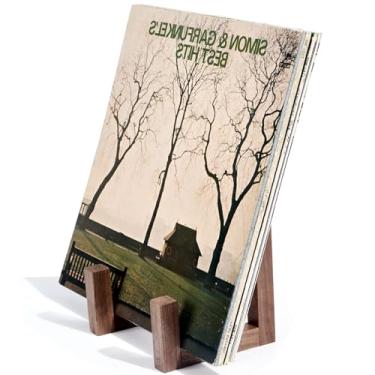 Imagem de EGMEHOAD Suporte de armazenamento de disco de vinil, pá de madeira, exibição de álbum moderno, suporte de disco de vinil, suporte de discos e exibição de até 10 a 15 LPs