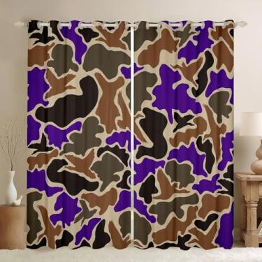 Imagem de Duck Hunter Cortinas de caça de camuflagem roxa para quarto e sala de estar (2 painéis, 96 x 137 cm) cortinas blackout marrom preto camuflado exército 30%-50% escurecimento cortina blackout