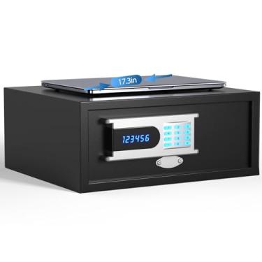 Imagem de Grimtron Cofre de hotel com função de auditoria, senha de administrador, modo silencioso, LED e teclado retroiluminado para documentos, cofre de laptop para iPhone, relógio inteligente