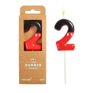 Imagem de PHD CAKE Velas de aniversário de 2,76 polegadas, vermelho e preto, 2 números, desenhos animados, velas com número de bolo, celebração de festa, vela estilo