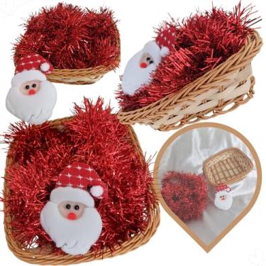 Imagem de Cesta de Natal Decorativa com Festão Vermelho e Rosto de Papai Noel