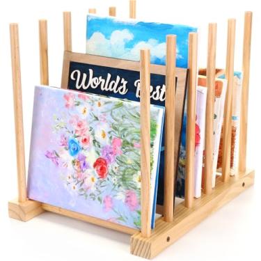 Imagem de Hicarer 1 rack de exibição de pintura de arte de mesa de madeira para armazenamento de tela de arte de 38 cm, até 10 pranchetas, suporte de secagem para tela, moldura, desenho, placas, bloco de papel
