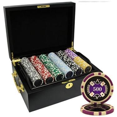 Imagem de Maleta de Poker em Madeira com 500 13g Fichas Numeradas, Mrc Poker, Preta