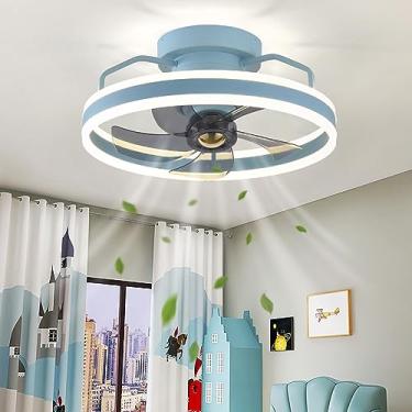 Imagem de Ventiladores de teto de baixo perfil de 19,6" com lâmpadas, ventiladores de teto com luzes e controle remoto regulável 3000-6000K Motor DC silencioso reversível 6 velocidades LED lustre com