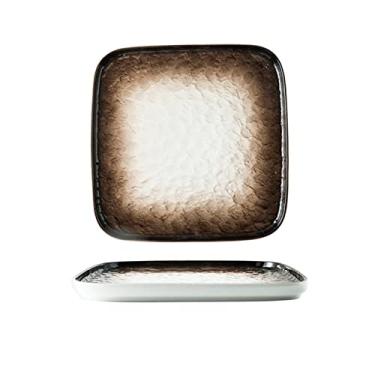 Imagem de Prato de serviço, pratos de jantar, padrão de pedra quadrada, prato de jantar de cerâmica, sobremesa doméstica, pratos de porcelana, prato grande de 25 cm, pratos seguros para micro-ondas e