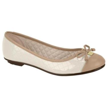 Imagem de Sapatilha Feminina Moleca Branco/Bege Bico Redondo Verniz, Branco, Off