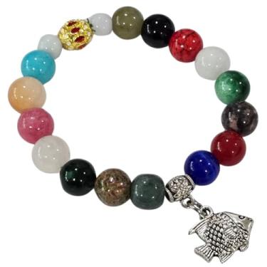 Imagem de Heavens Tvcz Pulseira com pingente Lucky Fish – Pulseira de energia de pedra natural multicolorida para mulheres – equilíbrio de chakras, abundância e proteção Feng Shui.