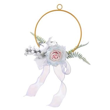 Imagem de Baoblaze de flores rosas, guirlanda floral, arte em metal, decoração de porta, guirlanda para, arranjos de feriado, lareira, loja de fazenda, Azul