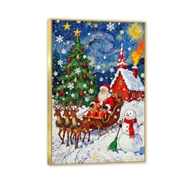 Imagem de SDYJ6GSW Pinturas em tela de Natal para decoração de casa Papai Noel alegre com boneco de neve no inverno arte de parede abstrata para sala de jantar decoração de cozinha 105 x 70 cm (41 x 28 pol
