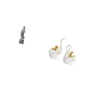 Imagem de Fenteer Estátua de Cisne Guan Yin, Ornamento de Pedra Colecionável, Decoração Budista Chinesa de Feng Shui para Corredor Interno, Quarto, Lareira, Mesa, Artes