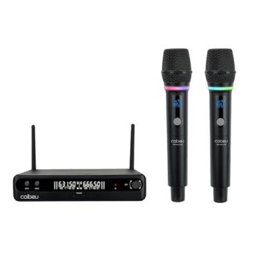 Imagem de Microfone Sem Fio Duplo UHF, Microfone Dinamico Karaoke, 2 Microfones de Mão com Receptor, Saídas XLR/6,35 mm, Alcance até 50 m, Bateria Recarregável Type-C, para Karaokê, Igrejas, Palcos e Eventos