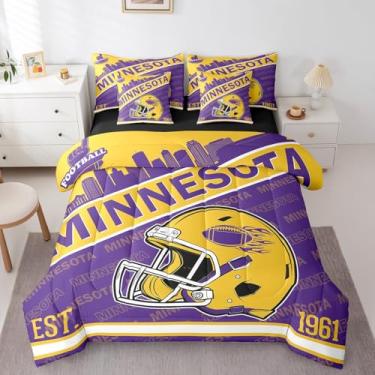 Imagem de Erosebridal Conjunto de edredom de capacete infantil de futebol americano com lençóis, roupa de cama colorida para crianças, adolescentes, meninos, ilustração de silhueta de cidade, conjunto de cama