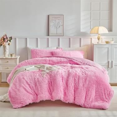 Imagem de LenLuck Conjunto de edredom fofo de tamanho casal, rosa com 2 fronhas, edredom grosso ultramacio, conjunto de cama casal, aconchegante para todas as estações