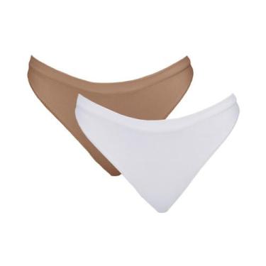 Imagem de Kit 2 Calcinhas Tanga Hanes 1148 Avelã/Branco - P, Avelã, Branco, P