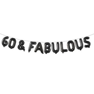 Imagem de 60 & Fabulous Banner de balão, decorações divertidas de festa com glitter multicolorido para artigos de decoração de festa de aniversário de 60 anos (60 e preto fabuloso)