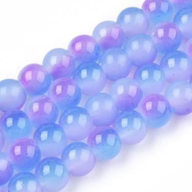 Imagem de 50 peças 8 mm imitação de jade centáurea azul dois tons contas de vidro redondas opacas para assar contas de vidro soltas pintadas para brincos faça você mesmo, colar, pulseira, joias, artesanato