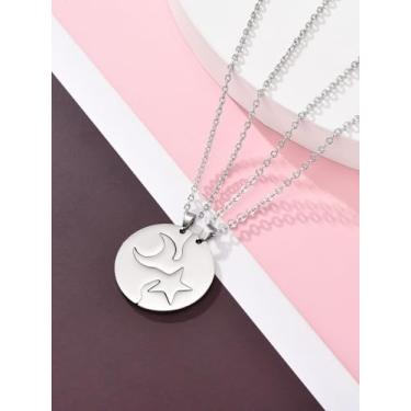 Imagem de Colar com pingente de aço inoxidável estrela e lua, presente para casais, presente de aniversário de amizade para namorada e namorada, One Size, Aço inoxidável, Sem Pedra Preciosa